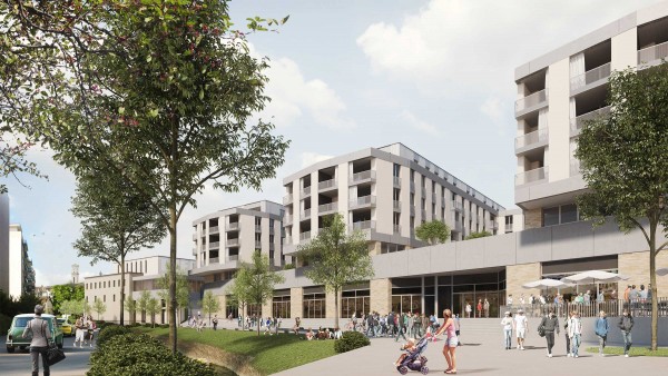 Delémont ticle crea structure bâtiments - vue des logement depuis rue de l'industrie